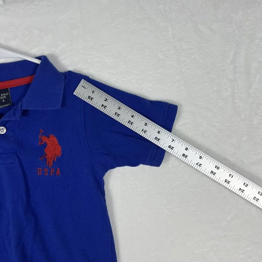 U.S. Polo Assn Boys Kids Polo Shirt Size 4 Blue Cotton Pique Short Sleeve